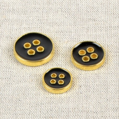 Boutons laqués ronds 4 trous - noir - 12mm (prix à la pièce)