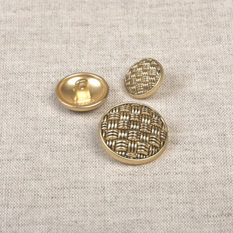 Boutons métal doré - motif tissage de 22mm - (prix à la pièce)