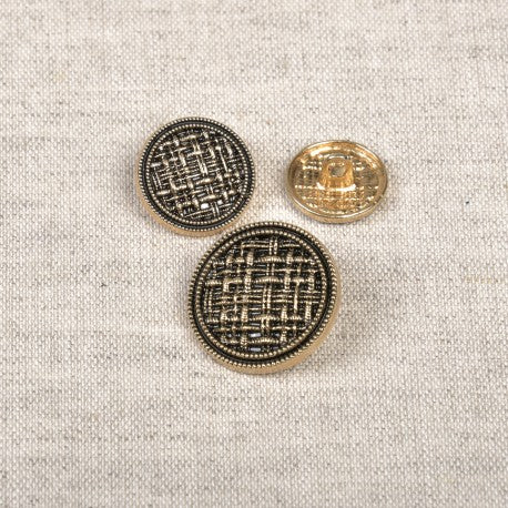 Boutons métal or antique - motif tissage de 22mm - (prix à la pièce)