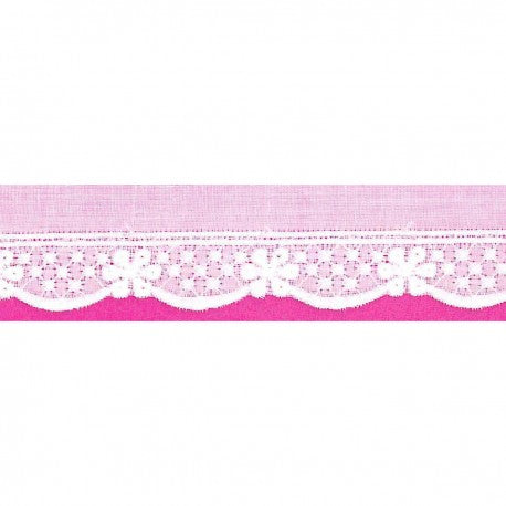 Galon de broderie anglaise festonnée blanche - petits ponts - 25mm (prix au 50cm)