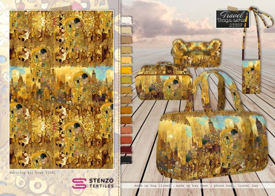 Panneau set de voyage prêt à coudre: sac de voyage, trousse de toilette et pochette - Klimt (prix pour le panneau)