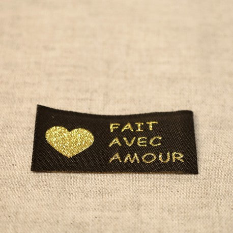 Lot de 10 étiquettes "Fait avec amour doré"  (prix pour le sachet de 10)