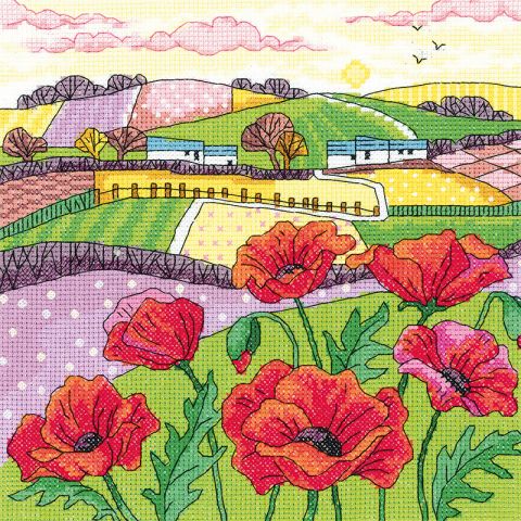 "Poppy landscape" by Karen Carter - de la marque anglaise Heritage Crafts - kit point de croix (prix pour l'ensemble)