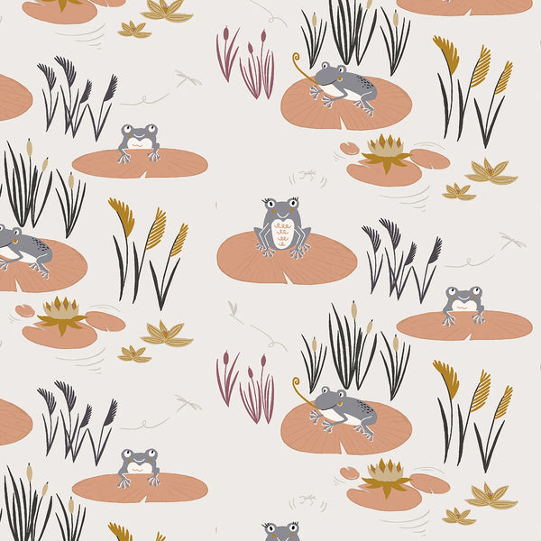 Superbe coupon 3m de popeline RJR Fabrics - "Pond life frogs / les grenouilles" - 110cm de large