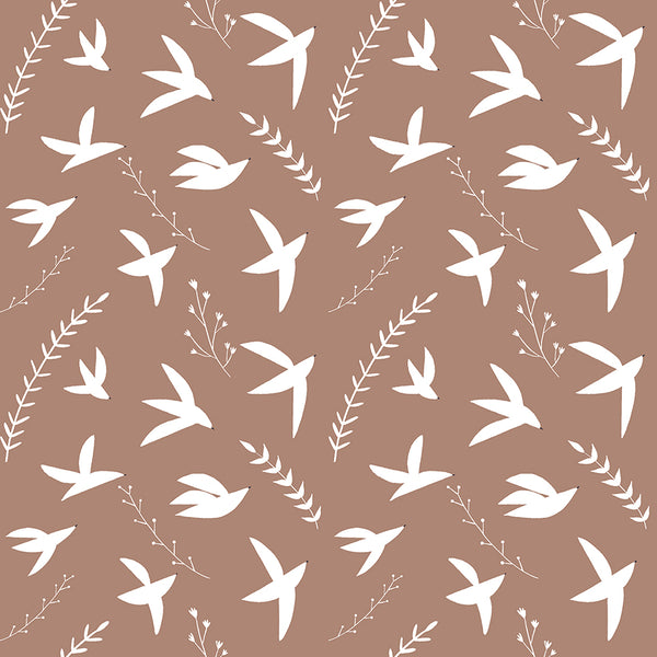 Superbe coupon 3m de popeline RJR Fabrics - "Pond life birds cappuccino" - 110cm de large