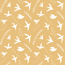 Superbe coupon 3m de popeline RJR Fabrics - "Pond life birds moutarde" - 110cm de large