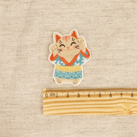 Patch thermocollant chat / maneki neko bleu clair - (prix à la pièce)