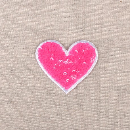 Patch thermocollant Coeur à sequins rose - (prix à la pièce)