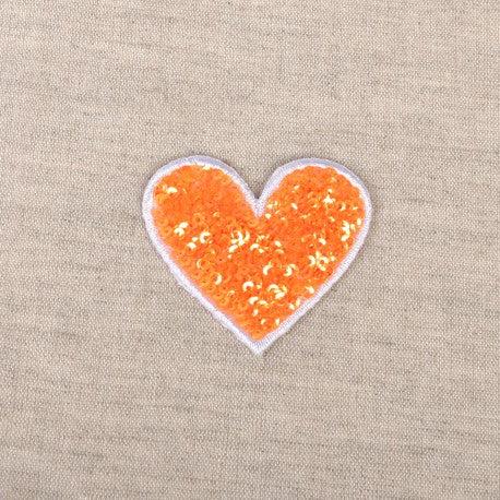 Patch thermocollant Coeur à sequins orange - (prix à la pièce)