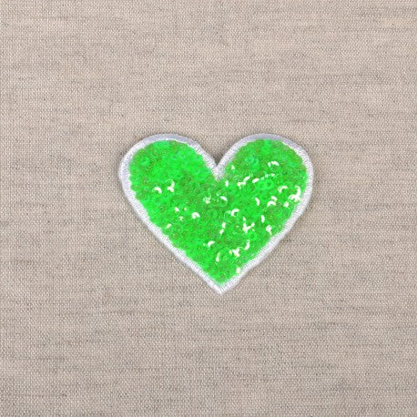 Patch thermocollant Coeur à sequins vert - (prix à la pièce)