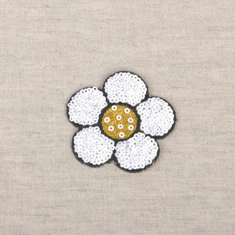 Patch thermocollant Fleur à sequins blanche - (prix à la pièce)