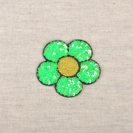 Patch thermocollant Fleur à sequins verte - (prix à la pièce)