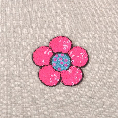 Patch thermocollant Fleur à sequins rose - (prix à la pièce)