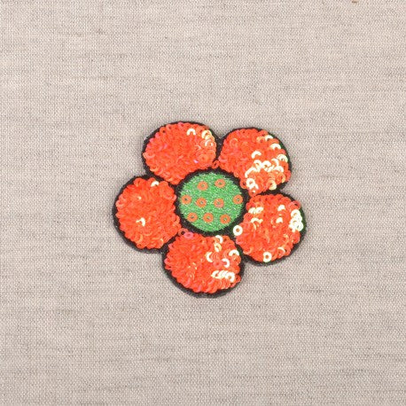 Patch thermocollant Fleur à sequins orange - (prix à la pièce)