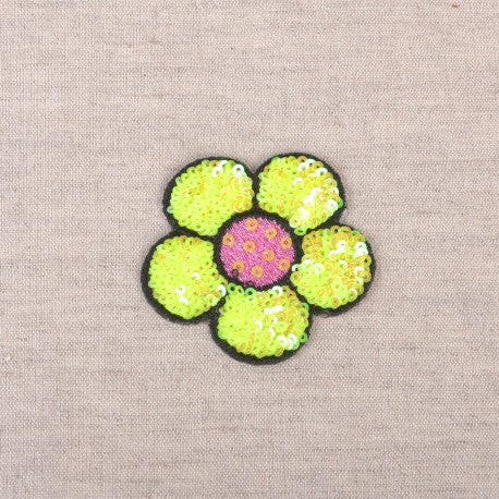 Patch thermocollant Fleur à sequins jaune - (prix à la pièce)