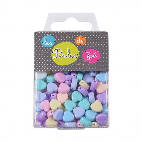 Perles plastiques coeurs multicolore pastel (prix pour la boîte de 20g)