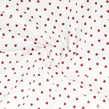 Tissu popeline 100% coton "Petits coeurs rouges sur fond blanc "(prix pour 10cm)