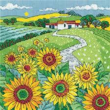 "Sunflower landscape" by Karen Carter - de la marque anglaise Heritage Crafts - kit point de croix (prix pour l'ensemble)