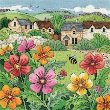 "Country village" by Karen Carter - de la marque anglaise Heritage Crafts - kit point de croix (prix pour l'ensemble)