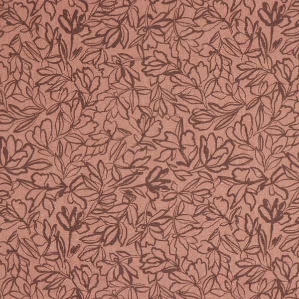 Tissus 45% viscose - 55% lin Fleurs sur fond vieux rose (prix pour 10cm)