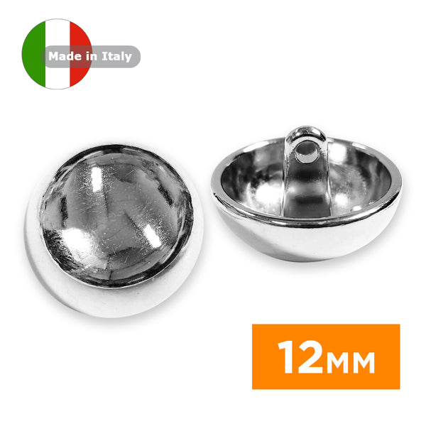 Boutons demi-boule hussard argenté en métal de 12mm - production italienne (prix à la pièce)