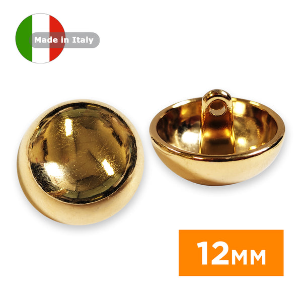 Boutons demi-boule hussard doré en métal de 12mm - production italienne (prix à la pièce)