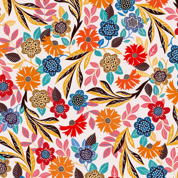 Coupon de 2,68m de Viscose " Fleurs tropicales sur fond blanc" de la collection Gardenia de Dashwood studio